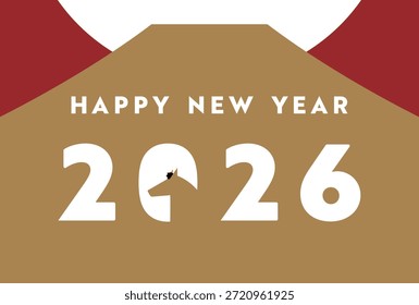 2026 Plantilla de tarjeta Horizontal de feliz año nuevo decorada con un caballo simple (rojo)