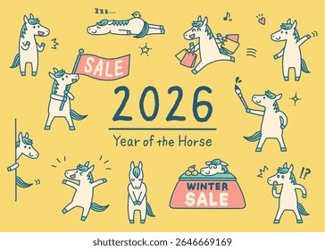 Juego de Vectores de personajes de caballos 2026: varias poses para el año Nuevo y la venta