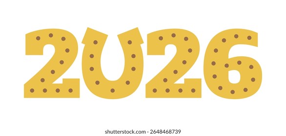 2026 horseshoe text, typography, isolated. Flat vector illustration. Chinese Lunar New Year zodiac sign, symbol. Japanese, Korean, Vietnamese New Year holiday card, banner, design element