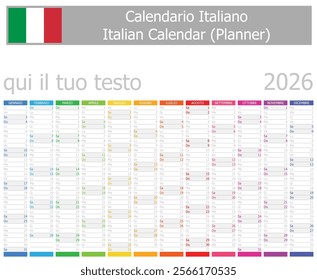 2026 Italian Planner Calendar with Vertical Months on white background