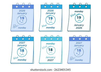 2026 January 19 and 27 January 18 Spring bound Calendar Pages with freehand stroke emoticon and text