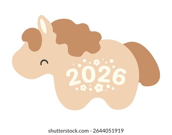 2026 Japanese zodiac sign, cute cartoon horse isolated. Flat style vector illustration. Kawaii animal character. Chinese Lunar New Year, Seollal, Tet holiday card, banner, poster, design element