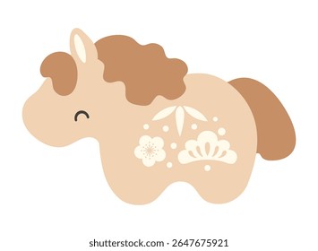 2026 Japanese zodiac sign, cute cartoon horse isolated. Flat vector illustration. Kawaii animal character. Chinese Lunar New Year, Seollal, Tet holiday card, banner, poster, design element