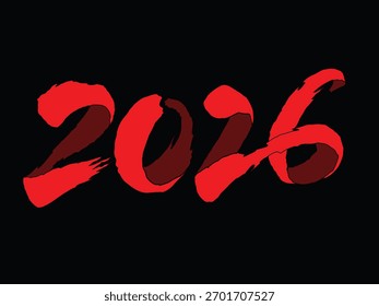 2026, lettering, brush stroke, red, year, numbers, calligraphy, hand-drawn