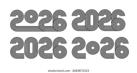 2026 linear numbers collection. Trendy New Year logo text design template