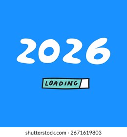 2026 loading. Banner design. Vector illustration on blue background.