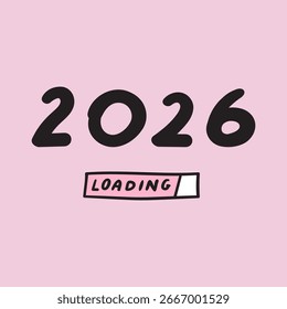 2026 Cargando. Se acerca el Nuevo año. Diseño de Vector plano. Ilustración sobre fondo rosa.