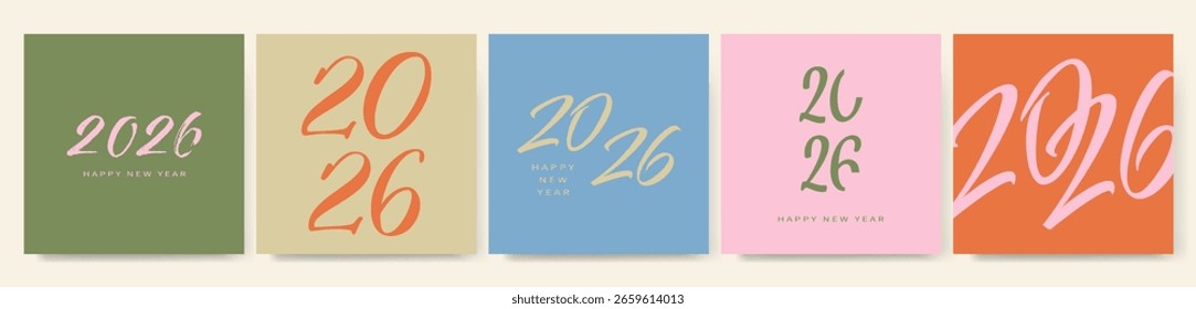 2026 logo concept for calendar, poster, flyer, banner. Modern design for calendar, invitations, greeting cards. Set of new year logo text design. stock illustration. Happy new year.