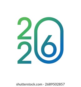 Logotipo de 2026 con degradado verde-azul. Concepto de 2026. Logotipo de 2026 para calendario, agenda, educación, negocios