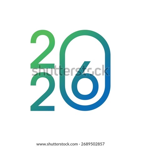 2026 logo with green-blue gradient. 2026 concept. 2026 logo for calendar, agenda, education, business