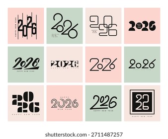 2026 Logo números establecidos. Diseño para el cartel de las tarjetas de Anuncios del año Nuevo. Ilustración vectorial. Estilo plano.