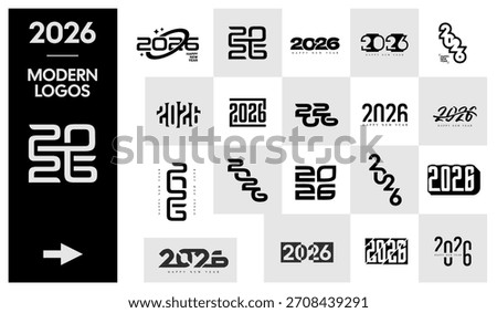 2026 Logos Set and Modern 2026 Text Design – Modern 2026 Design Set, and 2026 Typography Set for greeting card, poster and banner.