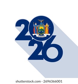 Anuncio de sombra larga 2026 con Nueva bandera de York en el interior.
