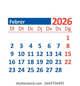 2026 Monthly Calendar in Catalan, February, Color.