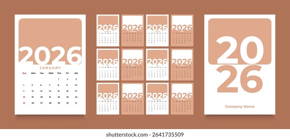 2026 monthly calendar layout with a clean diary planner format. Each month starts on Sunday, ideal for organizing schedules, events, and appointments throughout the year.
