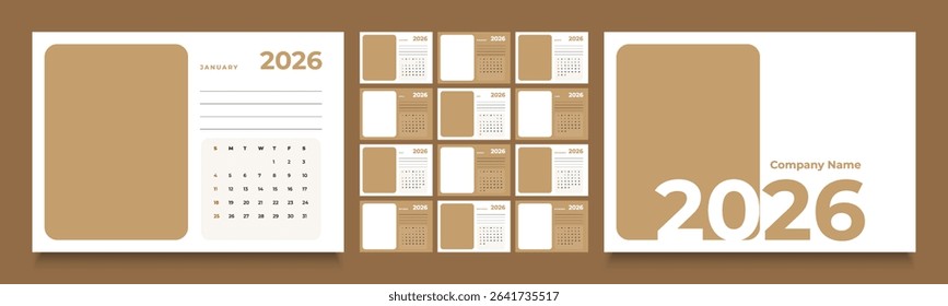 2026 monthly calendar layout with a clean diary planner format. Each month starts on Sunday, ideal for organizing schedules, events, and appointments throughout the year.