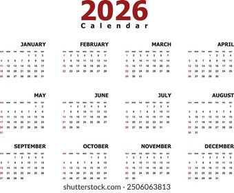 2026 monthly calendar template wall calendar with modern design