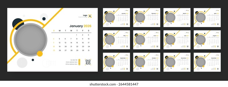 Modelo de calendário de 2026. Modelo de calendário para 2026 com início de semana no domingo.