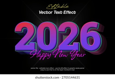 2026 new year with 3d vector text effect