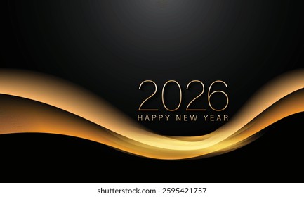 2026 New year with Abstract shiny color gold wave design element and glitter effect on dark background. For Calendar, poster design