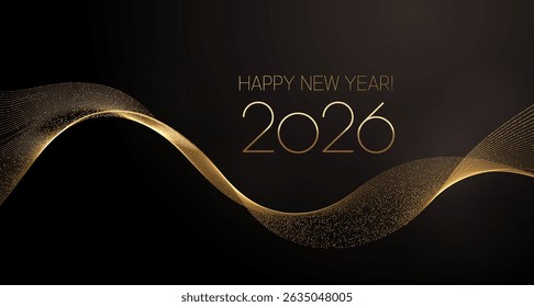 2026 New Year Abstract shiny color gold wave design element