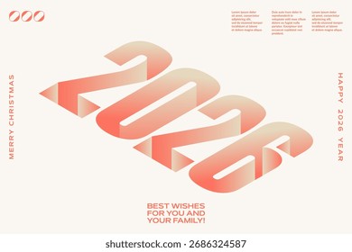 Fondo de año Nuevo 2026 con números 3d. Diseño de calendario de vacaciones de invierno.
