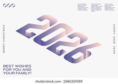 Fondo de año Nuevo 2026 con números 3d. Diseño de calendario de vacaciones de invierno.