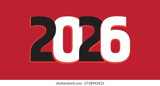 2026 Año Nuevo Audaz superposición de tipografía de números Ilustración vectorial sobre fondo vibrante para saludo de Anuncio de cartel festivo y EPS editable