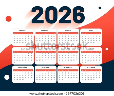 2026 new year calendar template in printable design vector