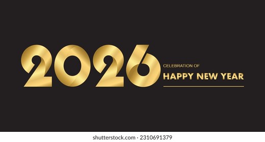 2026 New year celebrations gold greetings poster isolated over black background