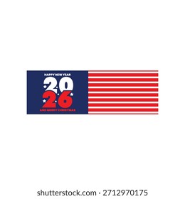 2026 Neujahr und Weihnachten Vektor Banner mit Rot Weiß Blaue Flagge Stil
