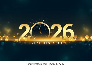 Plantilla de reloj de año nuevo 2026 con estallido de fuegos artificiales y Vector de efecto brillo