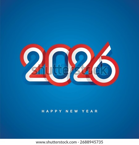 2026 New Year compact red white blue Croatia ribbon flag numbers design on blue background. New Year 2026 concept template greeting card