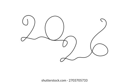 2026 Año Nuevo Línea continua Dibujo en blanco y negro. Línea continua 2026 Año Nuevo Tipografía Arte Diseño minimalista