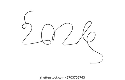 2026 Año Nuevo Línea continua Dibujo en blanco y negro. Línea continua 2026 Año Nuevo Tipografía Arte Diseño minimalista