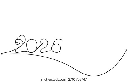 2026 Año Nuevo Línea continua Dibujo en blanco y negro. Línea continua 2026 Año Nuevo Tipografía Arte Diseño minimalista
