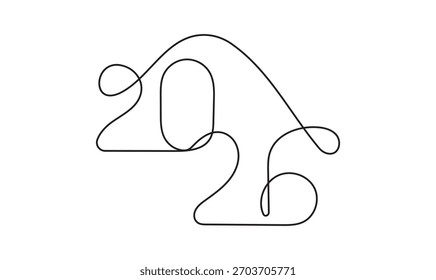 2026 Ano Novo Linha Contínua Desenho em Branco e Preto. Linha contínua 2026 Ano Novo Tipografia Arte Design Minimalista