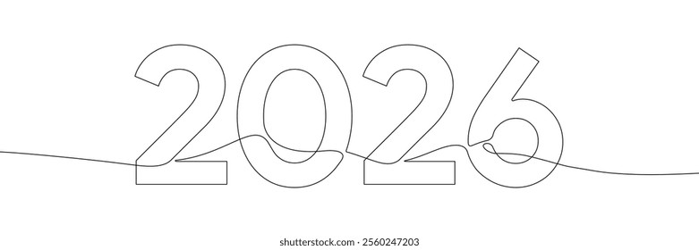 2026 New Year continuous one line drawing vector illustration. Editable stroke