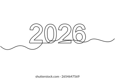 2026 New Year continuous one line drawing vector illustration. Editable stroke, for minimal and modern design.