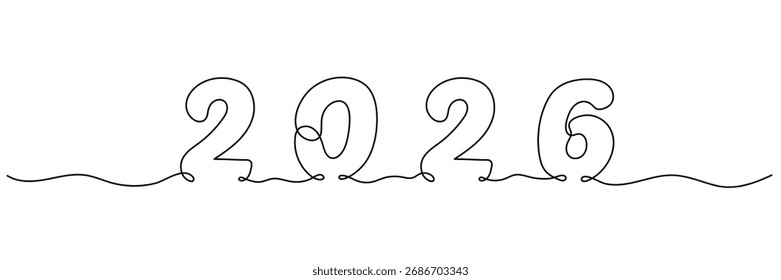 2026 Año Nuevo Ilustración vectorial de dibujo de una línea continua. Trazo editable.