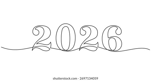 2026 New Year continuous one line drawing vector illustration. Editable stroke