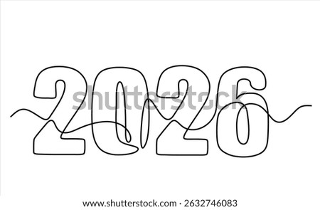 2026 New Year continuous one line drawing vector illustration. Editable stroke