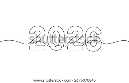 2026 New Year continuous one line drawing vector illustration