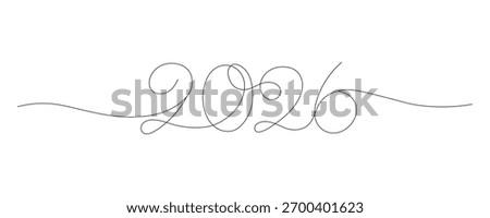 2026 New Year continuous one line drawing vector illustration. Editable stroke