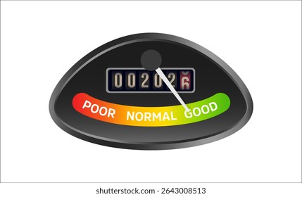 2026 New Year Countdown Gauge in Speedometer Style Showing Good Rating. Creative Holiday Meter for Festive Design, Celebration, and Digital Greeting. Vector Illustration.