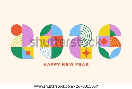 2026 new year design. Abstract colorful new year 2026 celebration poster with geometric numbers, creative greeting card, postcard template. Vector illustration.
