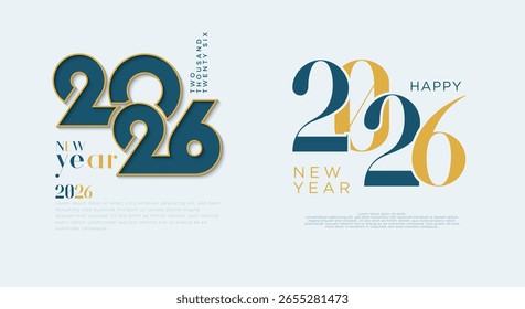 2026 neues Jahr Design. Verschiedene Zahlen Design mit ordentlichen Schnitt Stil. Schöne Darstellung von Zahlen und Farben. Vektordesign für Kalenderdesign, Banner und Social-Media-Beiträge.