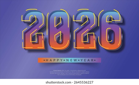 2026 Números de gradiente de design de ano novo com amarelo Tipografia Contorno Feriado