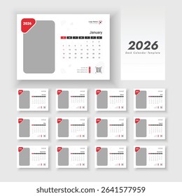 2026 new year desk calendar template design. Desk Calendar 2026 planner corporate template design set of 12 months.