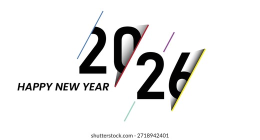 Ilustración vectorial de tipografía de número diagonal de año nuevo 2026 con estilo limpio moderno para el Anuncio del cartel de saludo